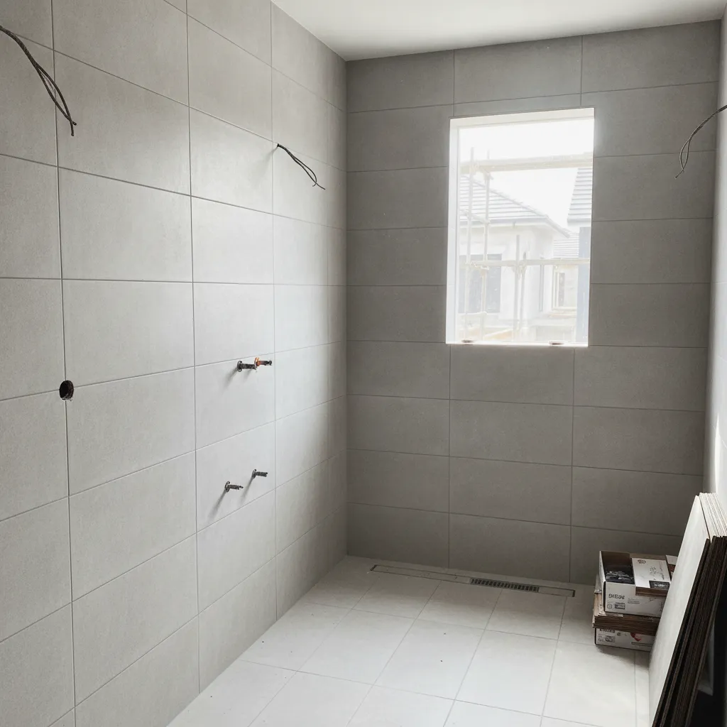 Badezimmer, Fliesen verlegt